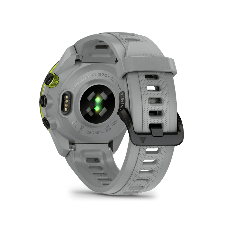 Garmin Approach S70 - 42 mm Gray Silicone Band rear view.