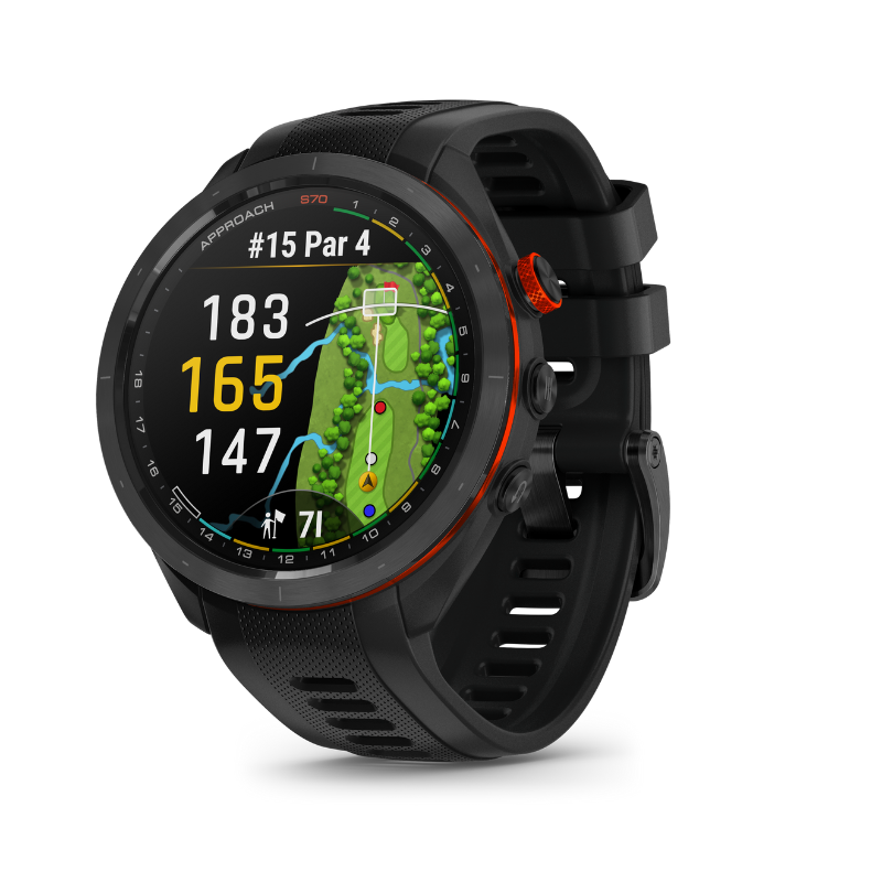 Garmin Approach S70 - 47 mm Black Silicone Band Virtual Caddy user interface.