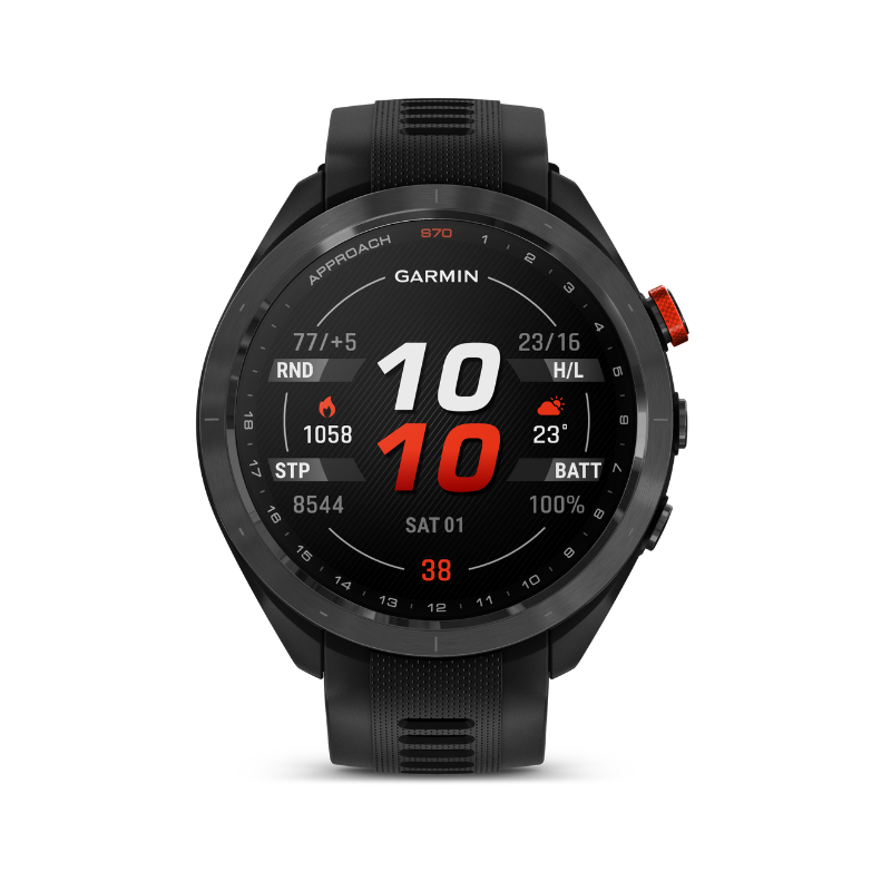 Garmin Approach S70 - 47 mm Black Silicone Band clock view user interface.