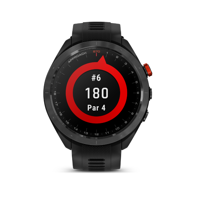 Garmin Approach S70 - 47 mm Black Silicone Band distance to green user interface.
