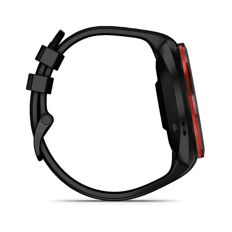 Garmin Approach S70 - 47 mm Black Silicone Band left side view.