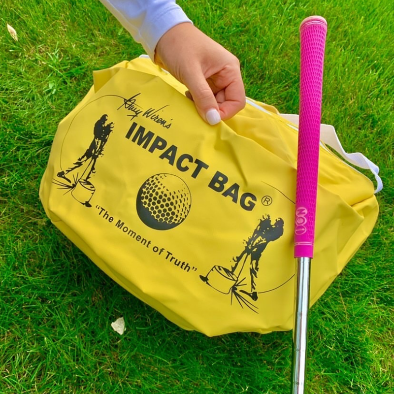 Golf Impact Bag® by Dr. Gary Wiren close view with golf grip.