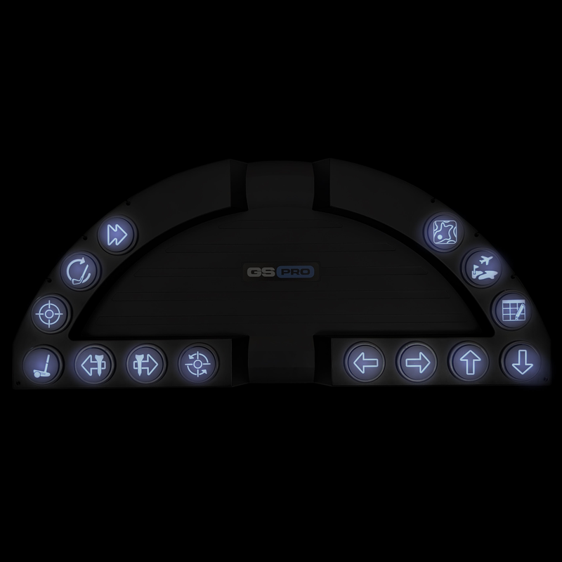 Golf Sim Controller GSPro Controller backlit buttons in low light.