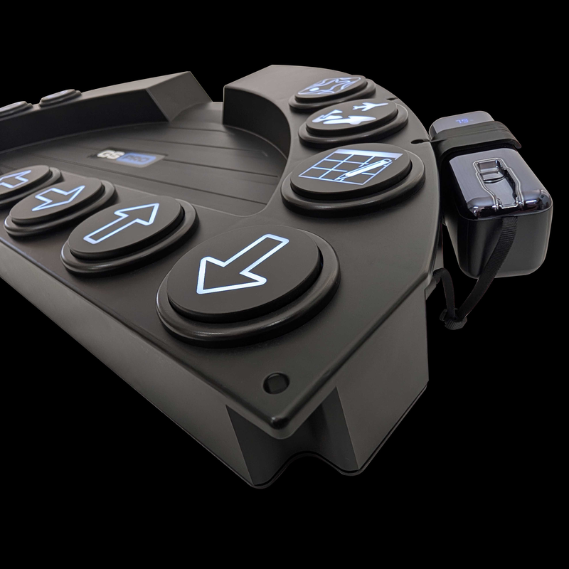 Golf Sim Controller GSPro Controller battery module mounted on the side and reinforced tether point.