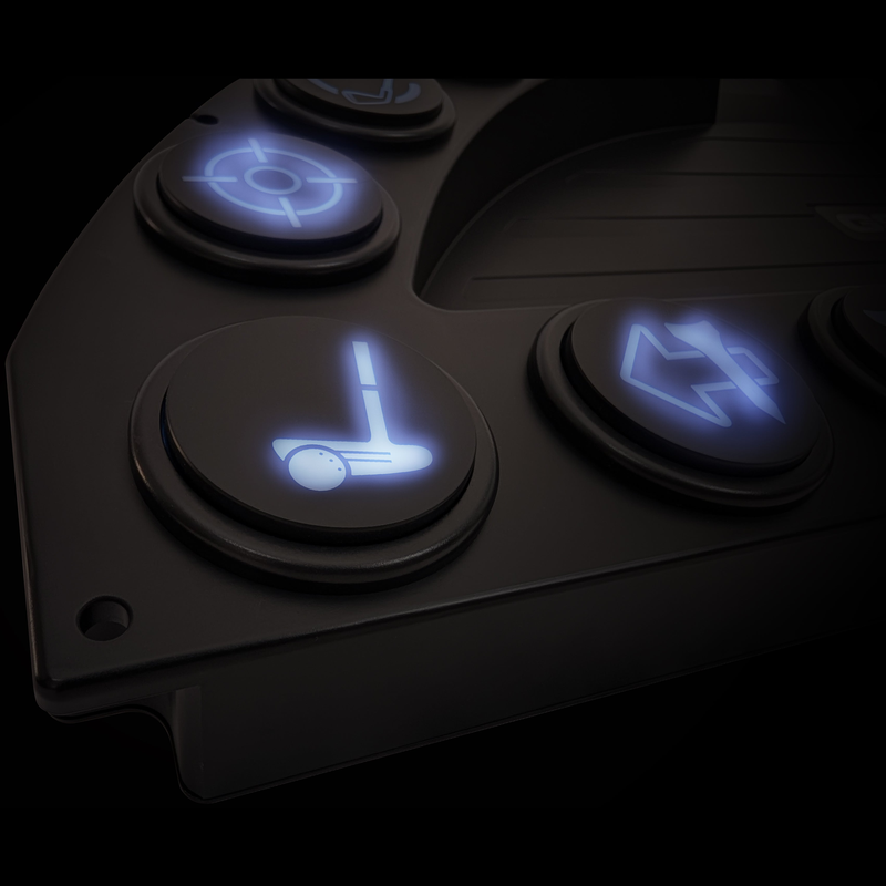 Golf Sim Controller GSPro Controller illuminated button icons close up.