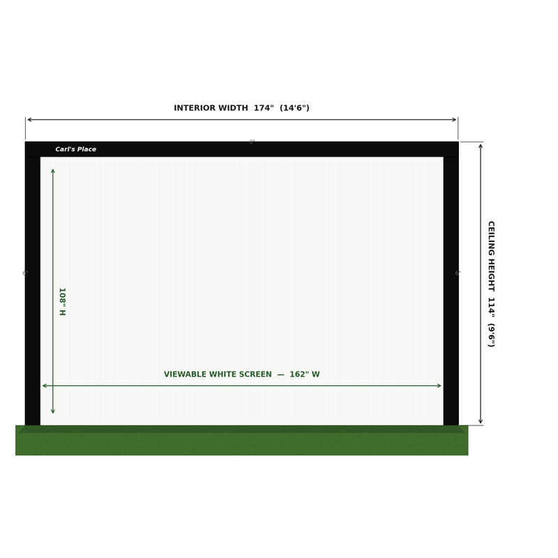 Golf Simulator Design Plans and Consultation built-in enclosure and impact screen elevation drawing.