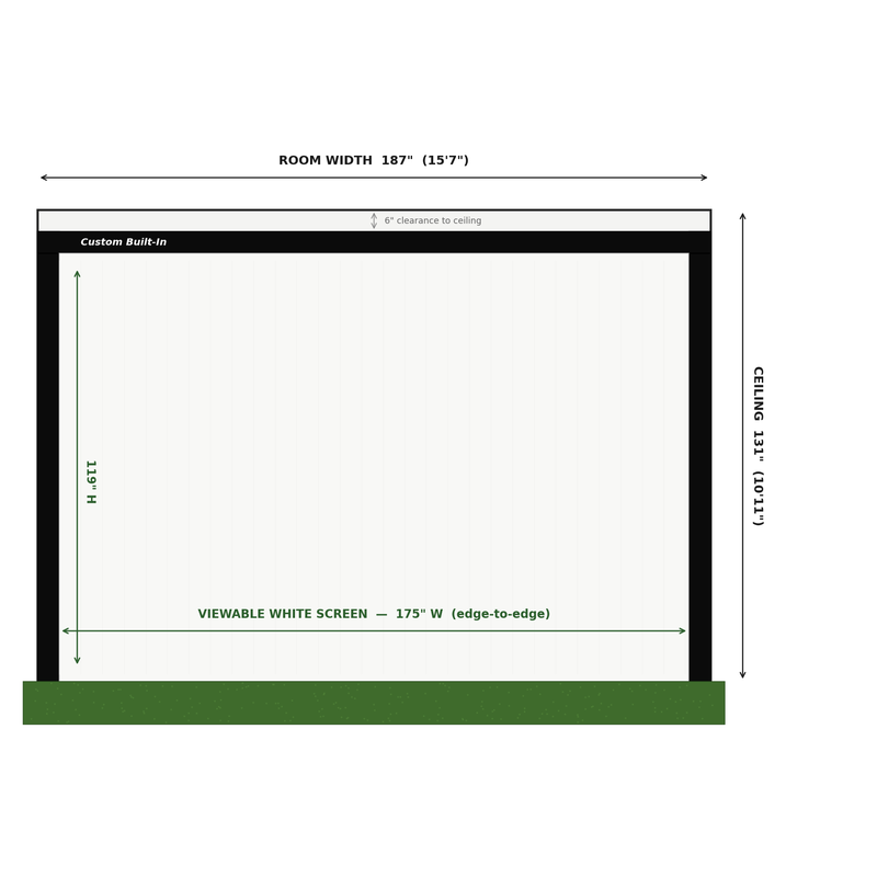 Golf Simulator Design Plans and Consultation impact screen and enclosure elevation drawing.