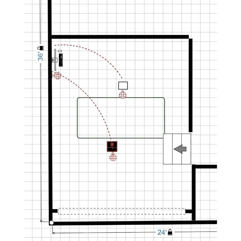 Golf Simulator Design Plans and Consultation scaled room layout.
