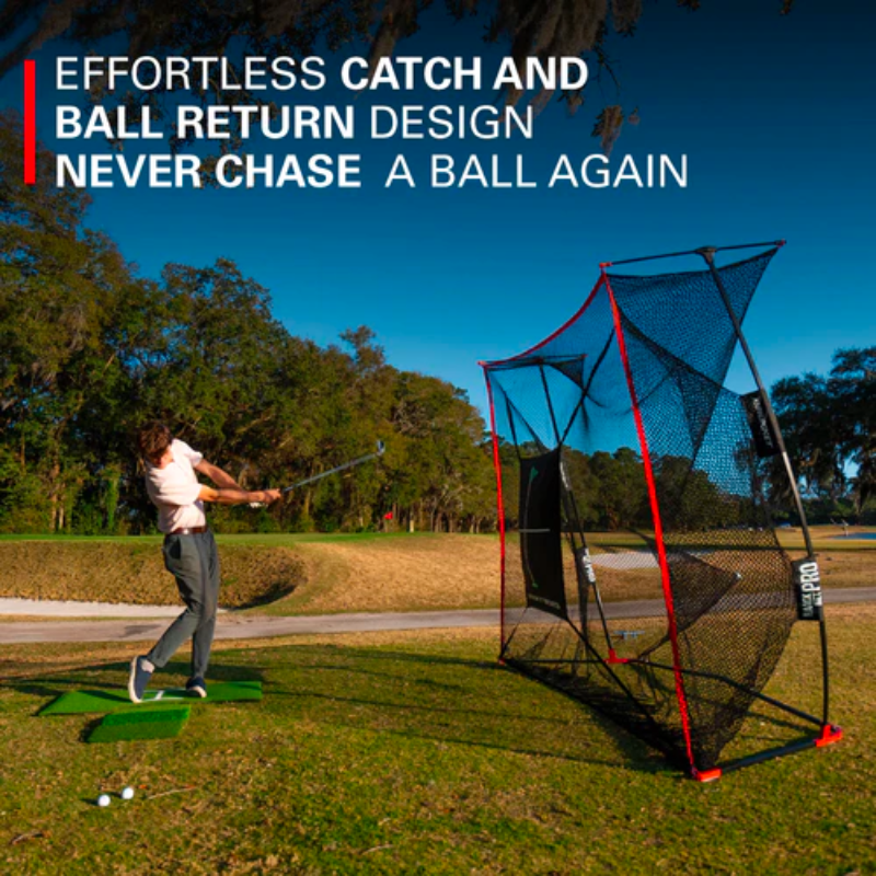 Rukket Sports Haack Pro Golf Net with catch and ball return.