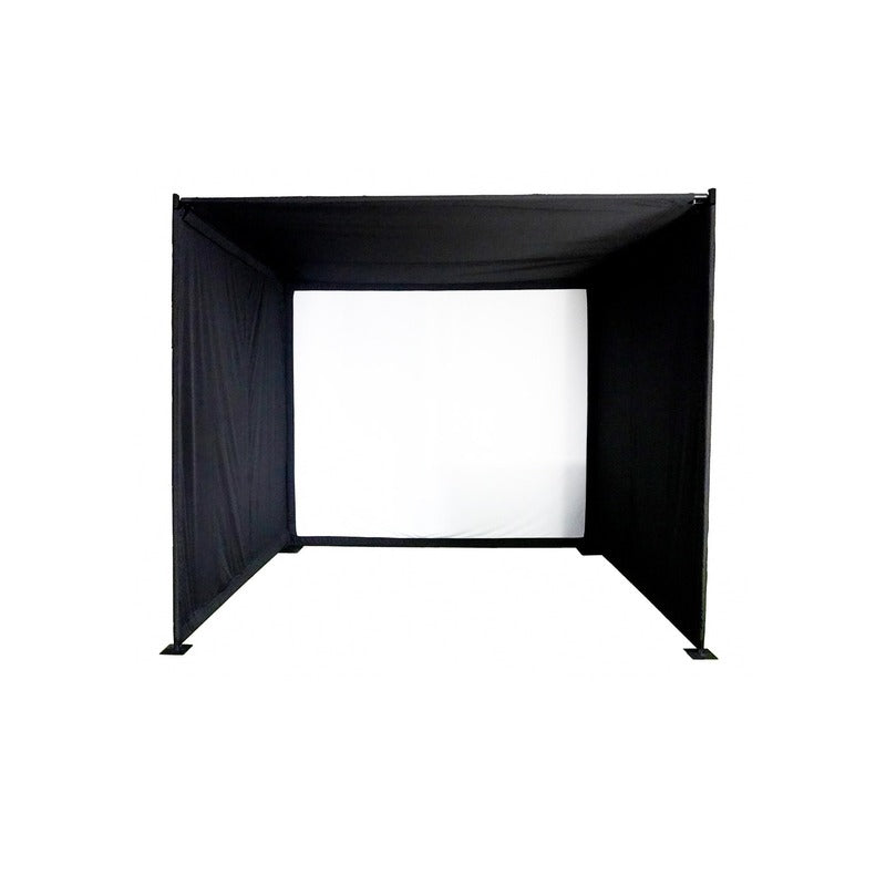 Impact Sports Foldable Golf Simulator Enclosure front view of the padded folding enclosure with white impact screen.