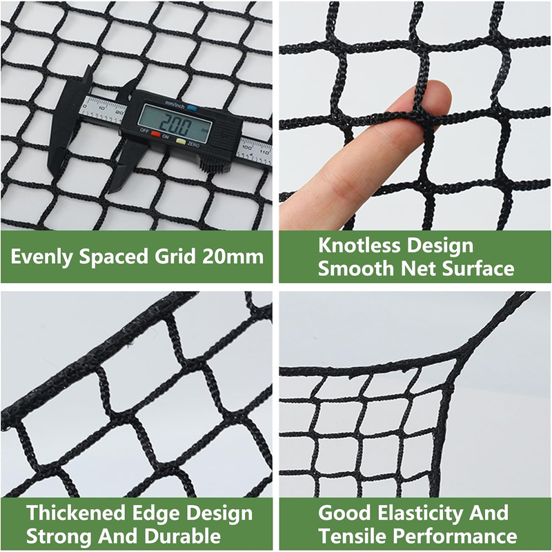 Impact Sports Golf Cage Practice Enclosure netting detail with the 20 mm mesh grid measured and the thickened edge binding.