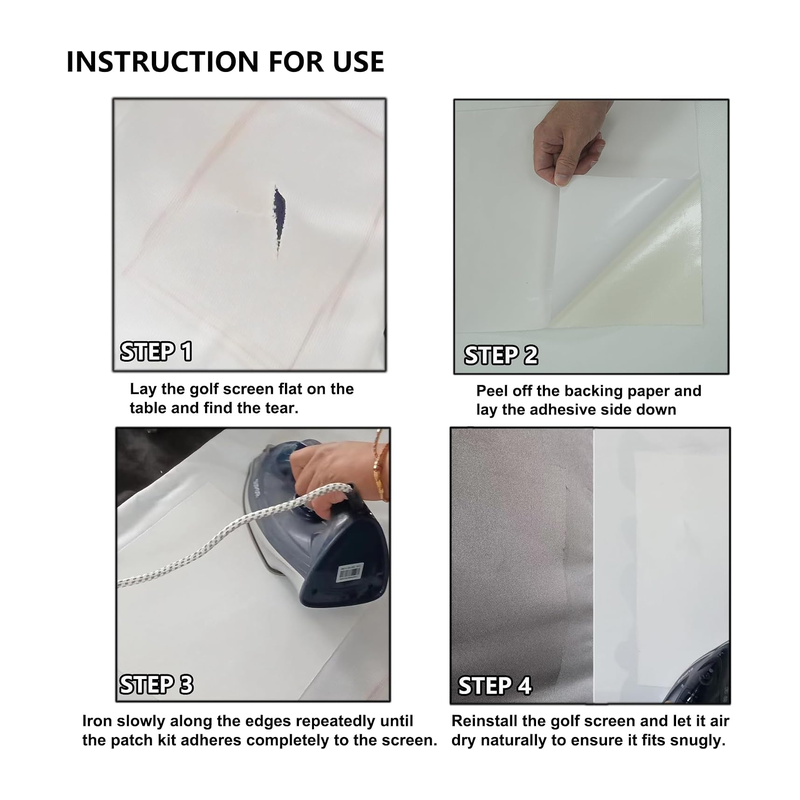 Impact Sports Impact Screen Patch Kit four step instructions for applying the patch.