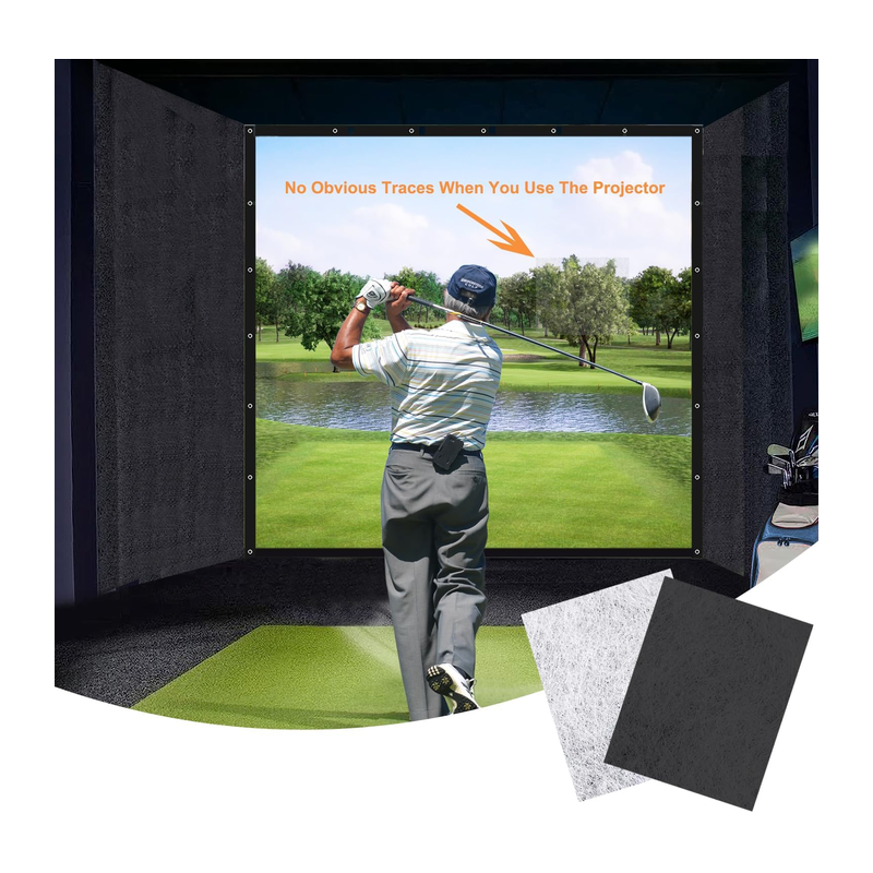 Impact Sports Impact Screen Patch Kit patched impact screen in a golf simulator bay.