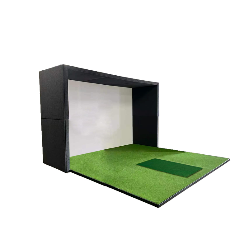 Impact Sports Modular Golf Simulator Enclosure angled view with half side walls.