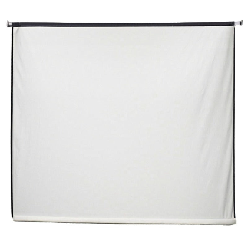 Impact Sports Motorized Retractable Golf Impact Screen front view of the white motorized retractable impact screen with weighted bottom lip.