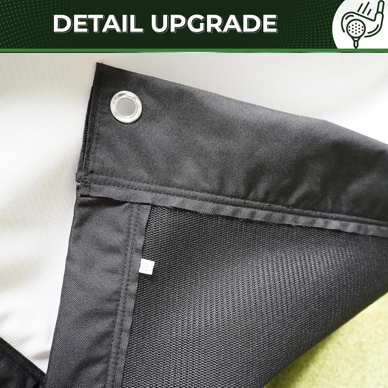 Impact Sports Premium Blackout Golf Impact Screen close-up of the reinforced black border, metal grommet and air mesh backing.
