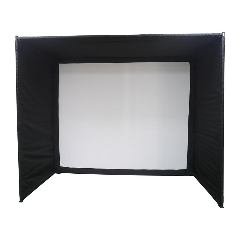 Impact Sports Premium Square Pole Golf Simulator Enclosure front view of the black square-pole padded enclosure with premium blackout impact screen.