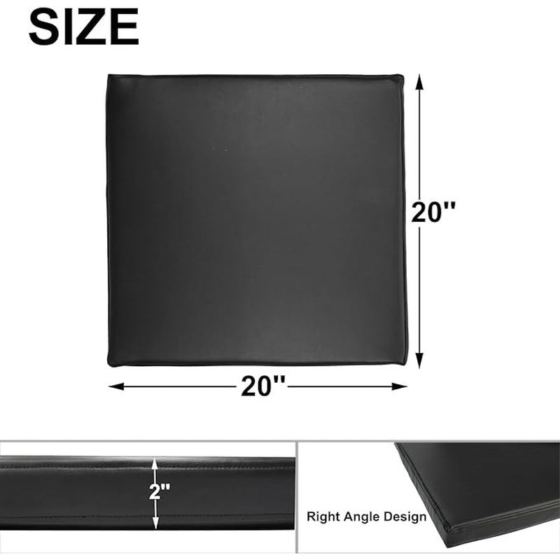 Impact Sports Premium Wall Padding (12-Pack) size diagram showing a 20 inch square pad, 2 inch thickness and right angle edge design.