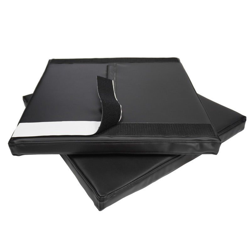 Impact Sports Premium Wall Padding (12-Pack) two stacked pads with the pre-attached Velcro backing strip peeled up.