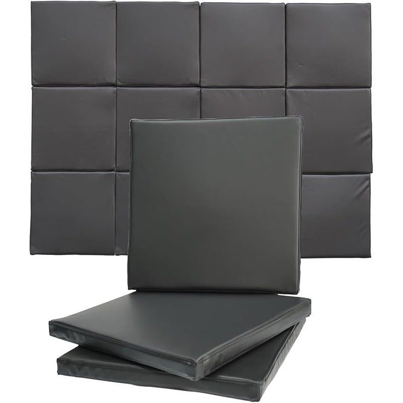 Impact Sports Premium Wall Padding (12-Pack) twelve pads mounted edge to edge in a grid with three loose pads in front.