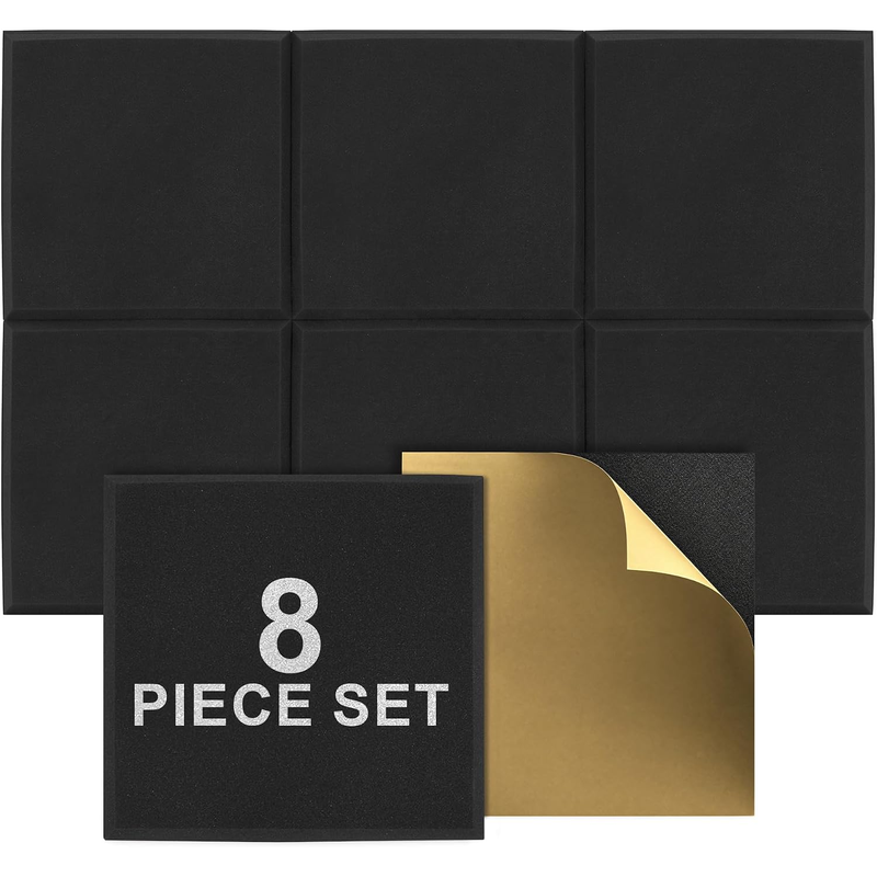 Impact Sports Standard Adhesive Wall Padding eight pad set tiled edge to edge with one pad showing its peel away liner.