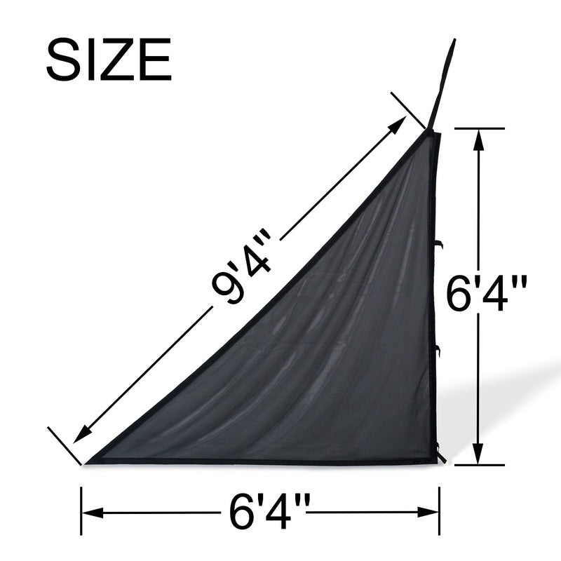 Impact Sports Triangular Net Barriers (Set of 2) size diagram showing the 6 foot 4 inch sides and the 9 foot 4 inch leading edge.