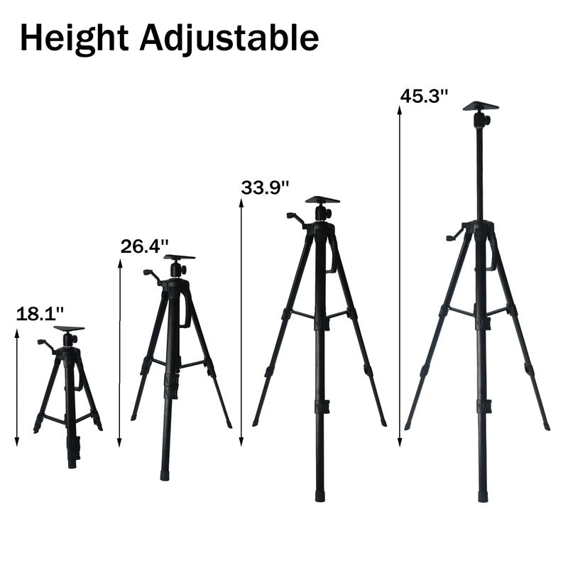 Impact Sports Tripod Projector Stand height adjustment range from 18.1 to 45.3 inches.