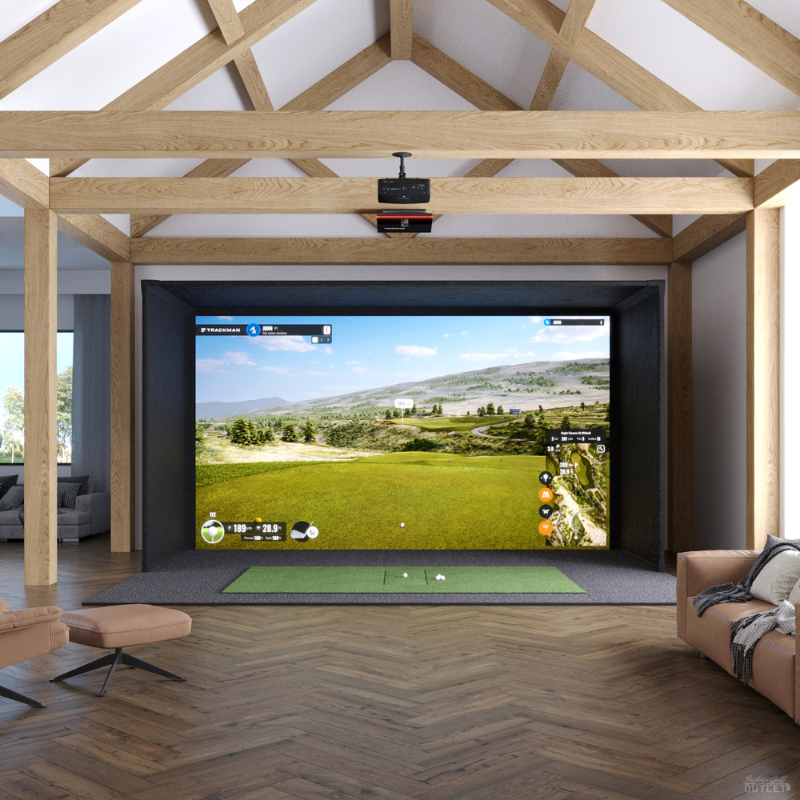 Golf Simulator with Trackman iO Launch Monitor and enclosure with impact screen.