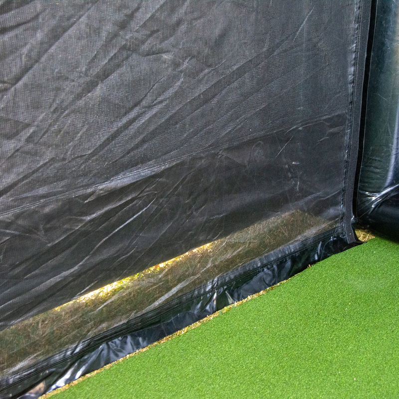 Inflatable golf simulator enclosure 12x16 interior sidewall netting detail.