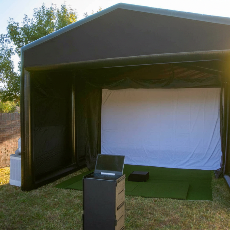 Inflatable golf simulator enclosure 16x16 outdoor golf simulator setup.
