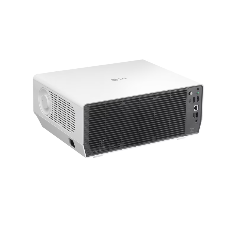 LG ProBeam BU53RG 5000 Lumen Laser 4K UHD Projector rear left side view.