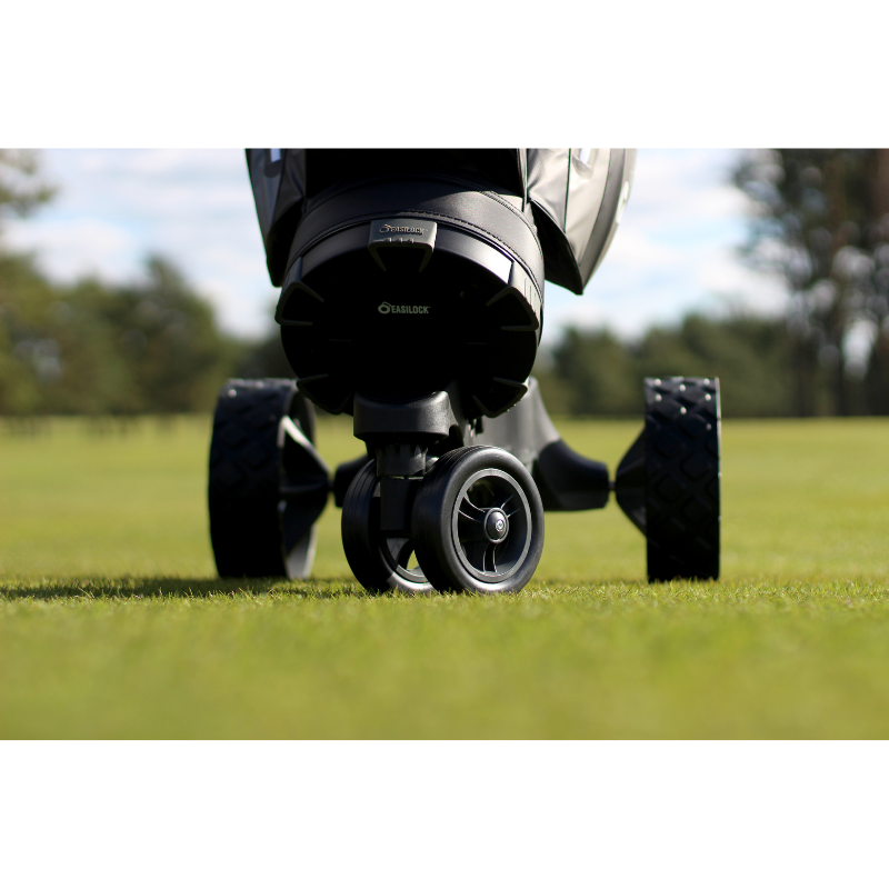 Motocaddy M7 REMOTE Electric Caddy front wheel view.