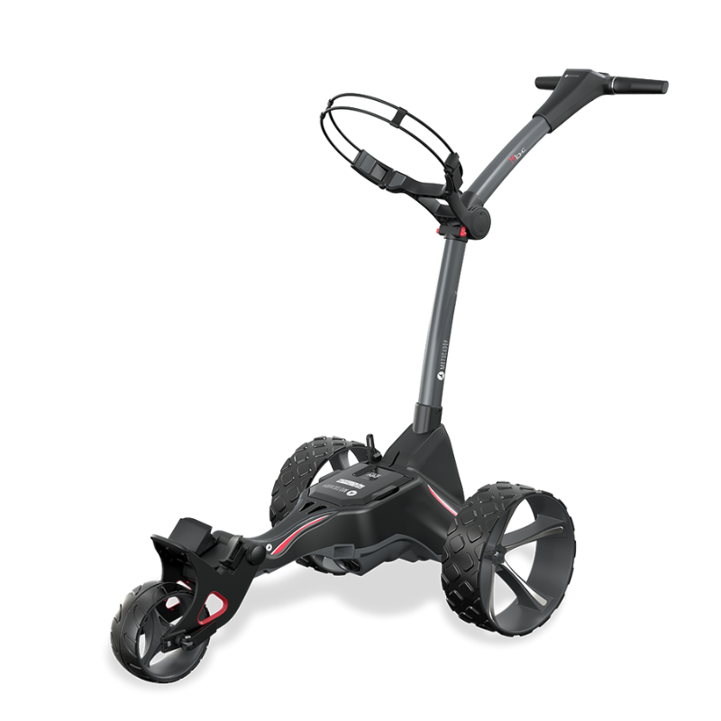 Motocaddy M1 DHC Electric Caddy angled view.