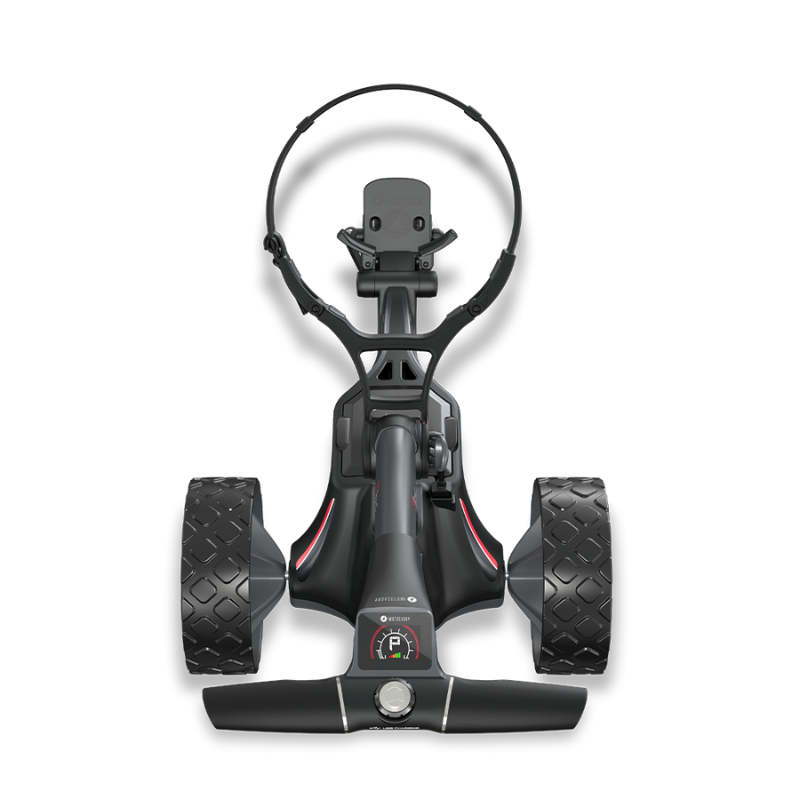 Motocaddy M1 DHC Electric Caddy handle hero view.