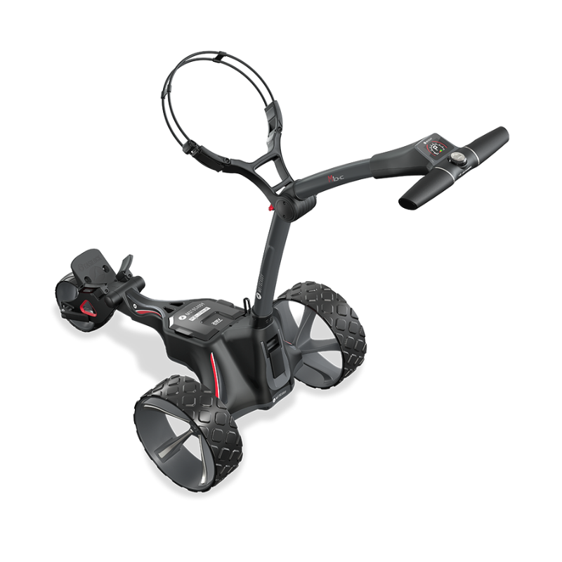 Motocaddy M1 DHC Electric Caddy high angle view.