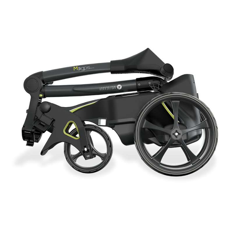 Motocaddy M3 GPS DHC Electric Caddy folded side view.