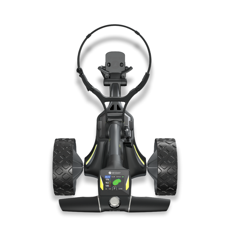 Motocaddy M3 GPS DHC Electric Caddy handle hero view.