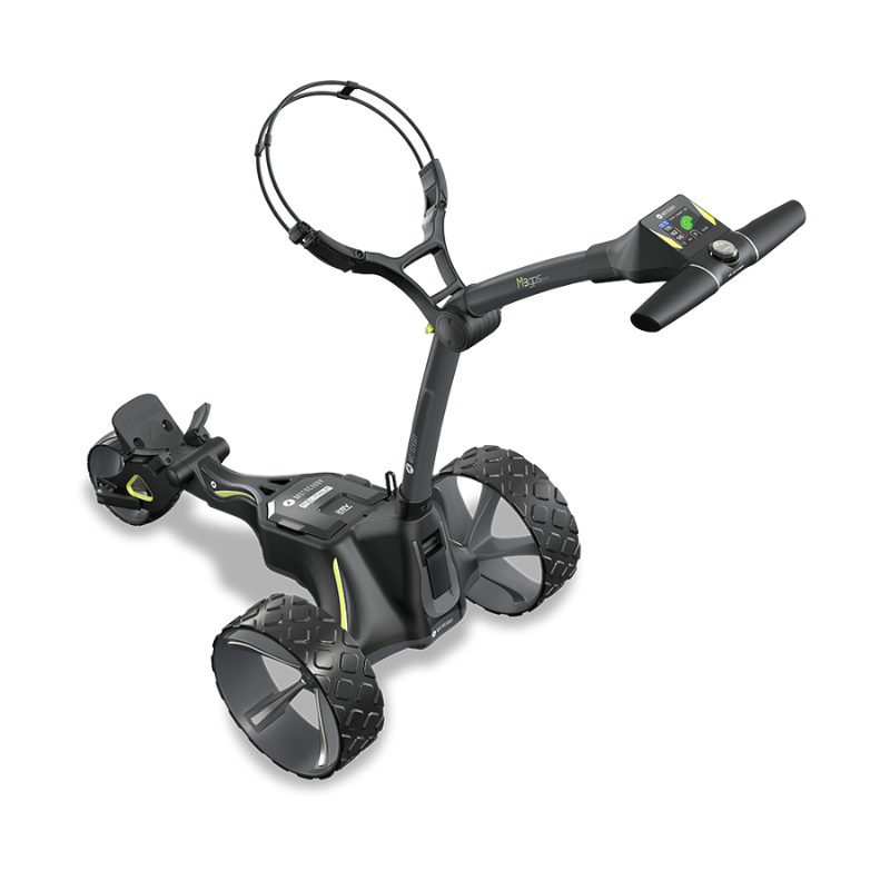 Motocaddy M3 GPS DHC Electric Caddy high angle view.
