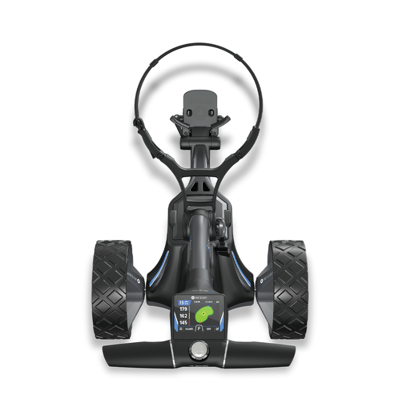 Motocaddy M5 GPS DHC Electric Caddy handle hero view.