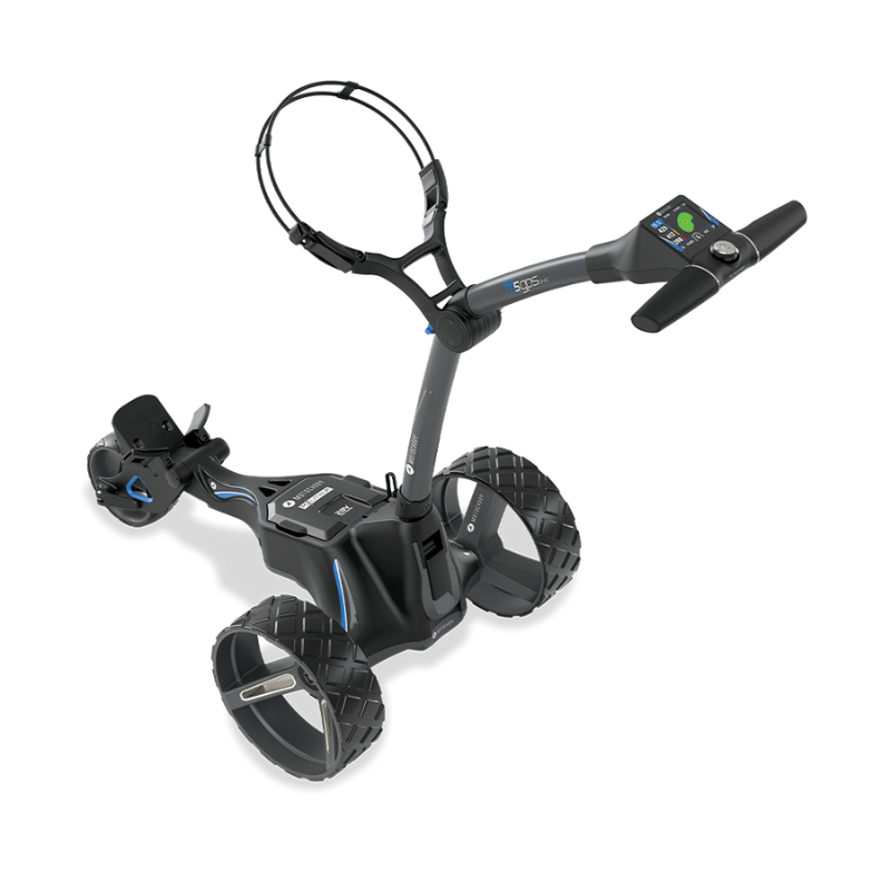 Motocaddy M5 GPS DHC Electric Caddy high angle view.