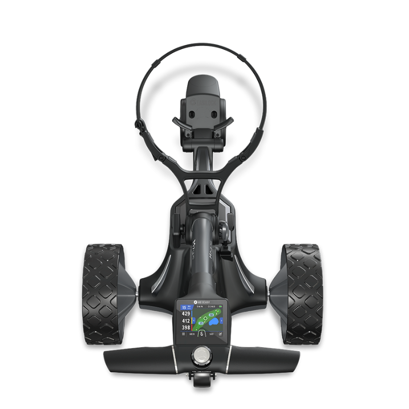Motocaddy M7 GPS REMOTE Electric Caddy handle hero view.