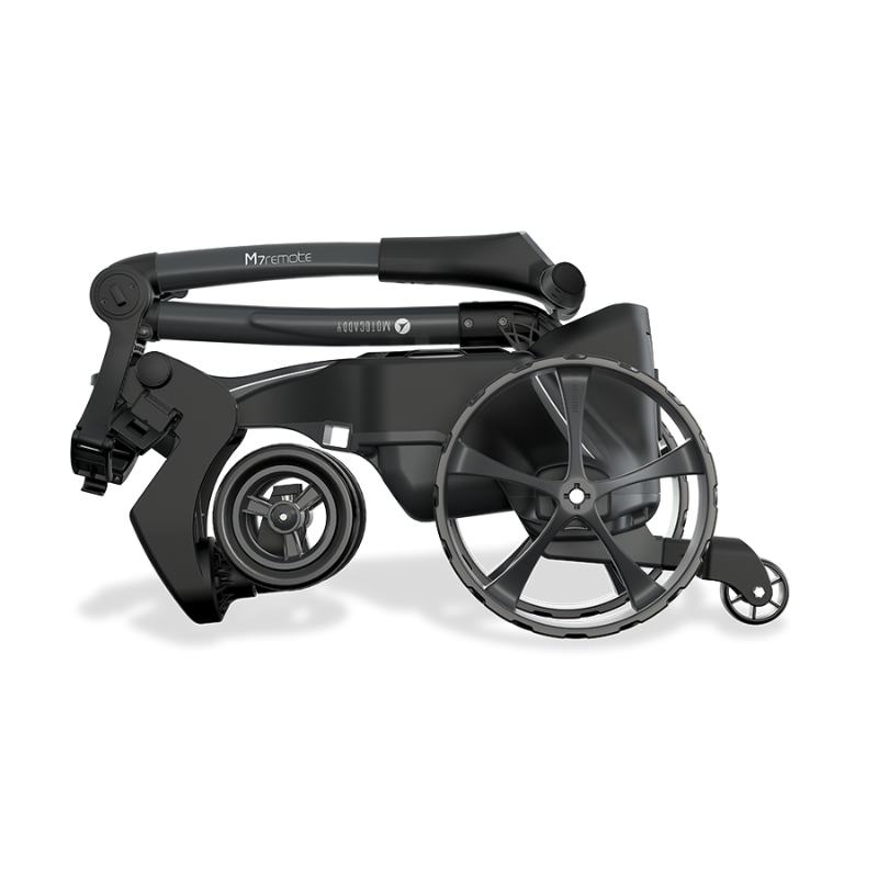 Motocaddy M7 REMOTE Electric Caddy folded side view.