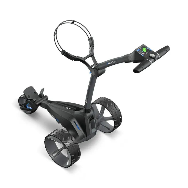 Motocaddy NEW M5 GPS DHC Electric Caddy full view black electric caddy.