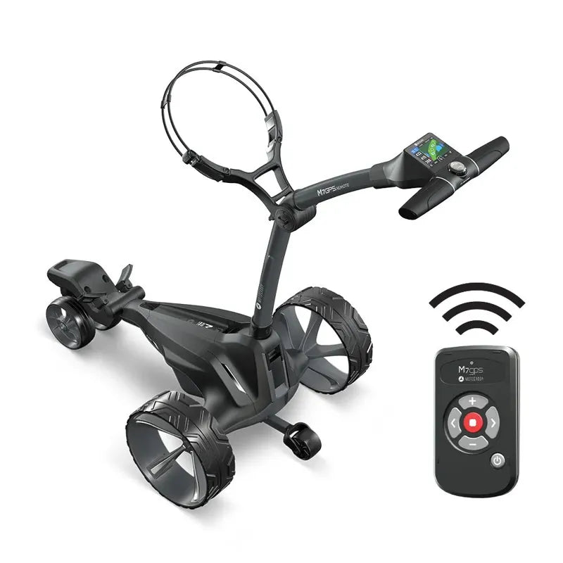 Motocaddy NEW M7 GPS REMOTE side angle unfolded.