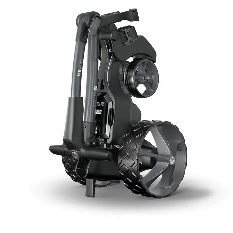Motocaddy NEW ME REMOTE Electric Caddy compact upright folded.