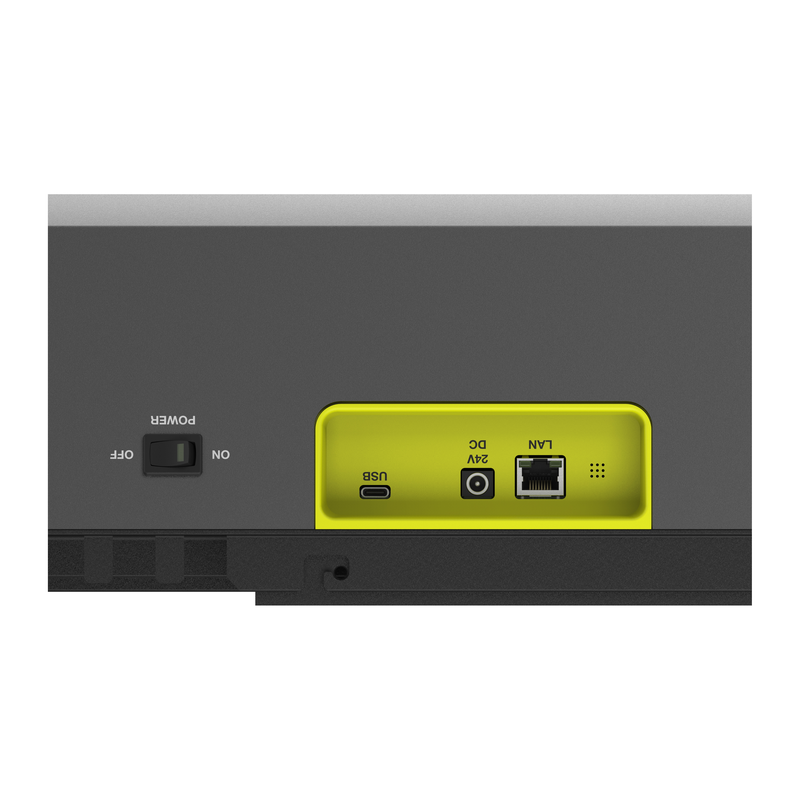 NVISAGE N2 Launch Monitor power switch, USB, 24V DC, and LAN ports.