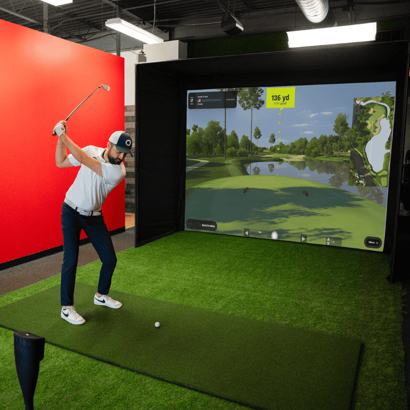 OptiShot Nova Golf Simulator 10x4 mat with golfer.