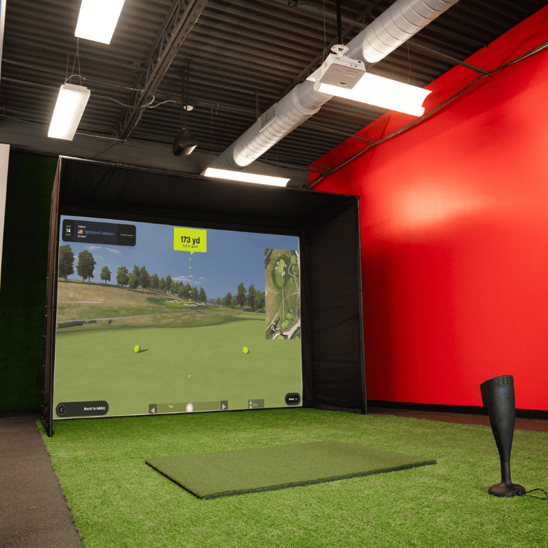 OptiShot Nova Series Golf In A Box 4 Simulator ceiling mounted projector.