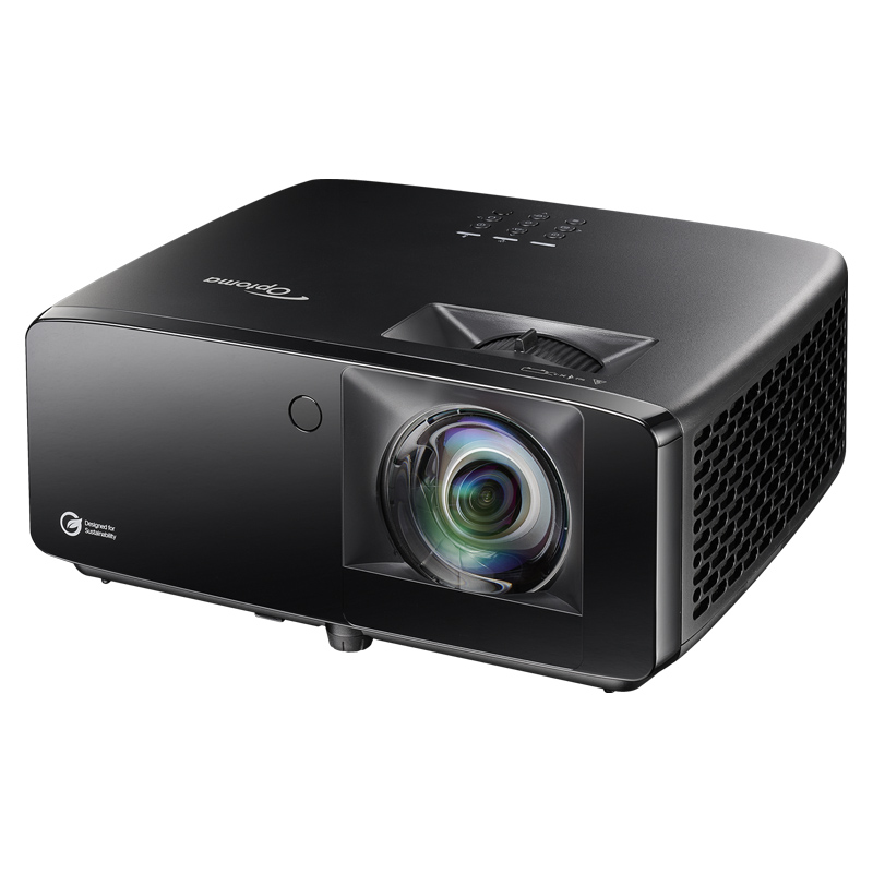Optoma GT2300HDR 3600-Lumens 1080p Short Throw Golf Simulator Projector angled left view.