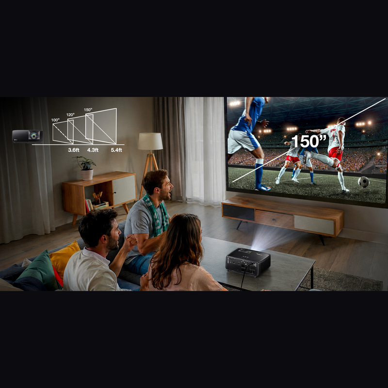 Optoma GT3900UHD 4000-Lumens 4K UHD Short Throw Golf Simulator Projector 150 inch short throw image in a living room.